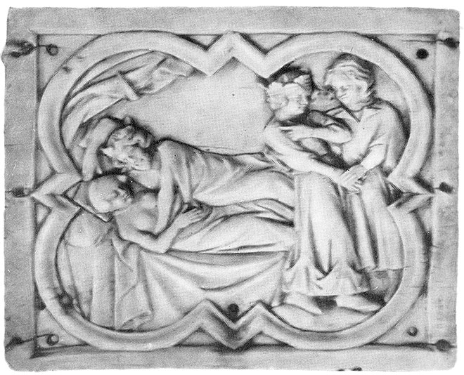 Первая брачная ночь: Марк и Брангена, Тристан и Изольда (пластинка слоновой кости, Германия, XIV в)