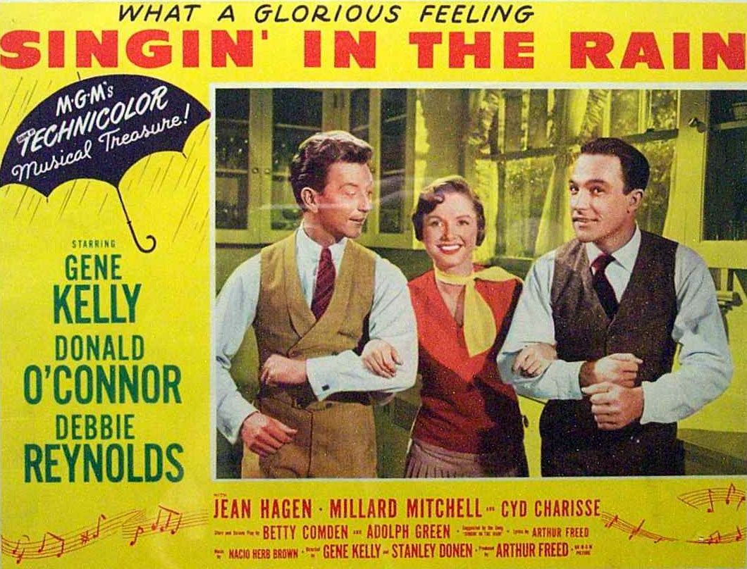 «Поющие под дождем» – афиша фильма. Слева-направо: Дональд О'Коннор, Дебби Рейнольдс, Джин Келли