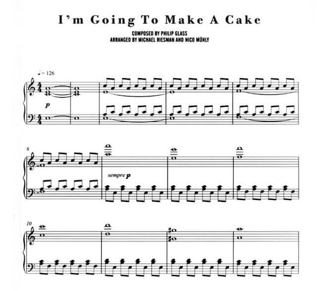 Ноты произведения Филипа Гласса «I'm Going To Make a Cake»